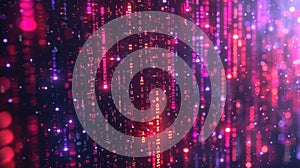 Futuristic Digital Rain Data Stream with Glowing Binary Code and Particle Effects