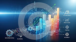 Vibrant digital bar chart with futuristic elements and data visualization