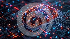Digital Brain Connected to Circuit Board, Representing Artificial Intelligence and Neural Network