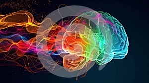 Vibrant Digital Brain Illustration with Neural Network Patterns