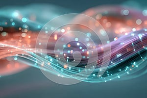 Vibrant Digital Connection with Flowing Cables and Glowing Particles in Abstract Cyber Universe photo