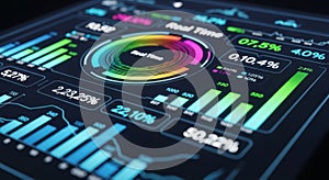 Vibrant digital dashboard with data visualizations charts graphs and analytics display