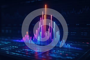 Vibrant Digital Data Visualization with Colorful Bar Graph and Analytical Graphics Background