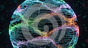 Vibrant digital globe network visualization showing global connectivity and data flow