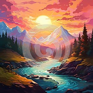 Vibrant Digital Illustration of a Breathtaking Natural Landscape