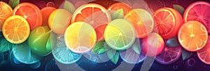 Colorful Abstract Fruit Background With Lime, Orange, and Grapefruit Slices