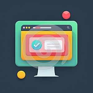 Colorful Computer Screen with Checkmark and Search Bar Design