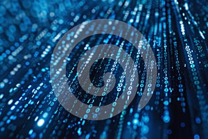 Vibrant digital matrix showcasing streams of data and binary code flowing through a futuristic virtual space