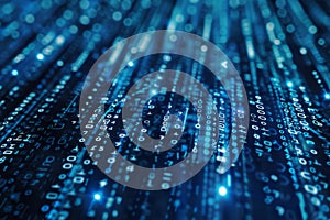 Vibrant digital matrix showcasing streams of data and binary code flowing through a futuristic virtual space