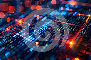 Vibrant digital matrix showcasing streams of data and binary code flowing through a futuristic virtual space