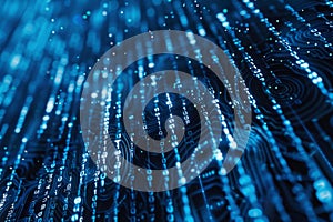 Vibrant digital matrix showcasing streams of data and binary code flowing through a futuristic virtual space