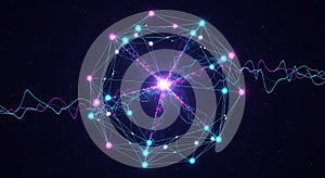 Vibrant digital network core emitting energy waves