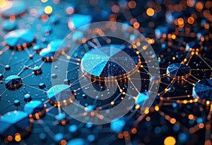 Abstract digital network with interconnected nodes and glowing data points in