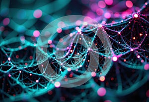 Abstract digital network with glowing interconnected points and lines in vibrant