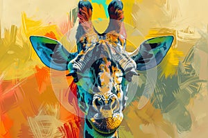 Vibrant digital painting of a giraffe with abstract background photo