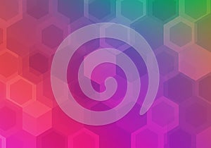 A vibrant digital pattern featuring overlapping hexagons with a