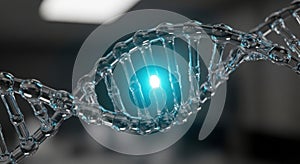 Abstract glowing dna helix with bright light representing genetic code and science