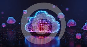 Neon blue and purple data cloud network security