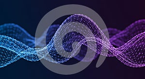 A vibrant digital wave pattern composed of interconnected nodes and lines forms an
