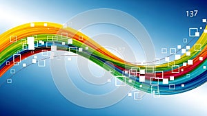 Vibrant digital waveform with binary code elements on gradient background