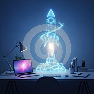 Digital Rocket Launch on a Modern Workspace