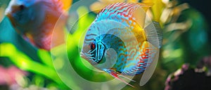 Vibrant Discus Fish Showcasing Their Tropical Colors In An Exotic Aquarium