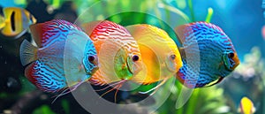 Vibrant Discus Fish Showcasing Their Tropical Colors In An Exotic Aquarium