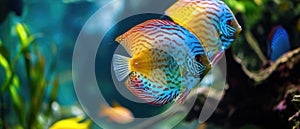 Vibrant Discus Fish Showcasing Their Tropical Colors In An Exotic Aquarium