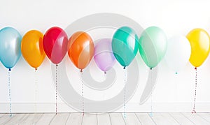 A Vibrant Display of Colorful Balloons Against a Clean White Wall