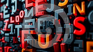 Vibrant display of colorful letters forming an artistic collage in a creative space photo