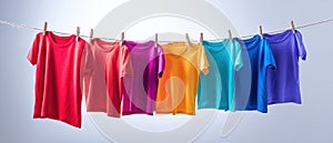 The vibrant display of colorful t-shirts hanging on a line. AI generated image