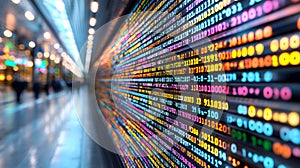 Vibrant Display of Data Streams in an Urban Setting with Colorful Lights
