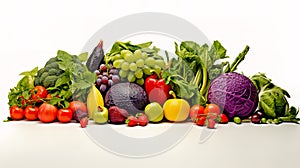 A vibrant display of nature\'s bounty with a colorful assortment of fresh vegetables on white background