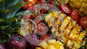A vibrant display of tropical fruits and vegetables ready to be grilled and enjoyed photo