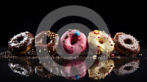Vibrant Donuts On A Black Desk: A Solapunk Delight