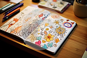 Vibrant Doodle Sketches: Whimsical Abstract Art on White Sketchpad