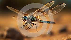 Vibrant dragonfly wing in summer sunlight outdoors generated by AI