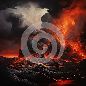 Vibrant and Dramatic Artistic Depiction of a Volcanic Eruption