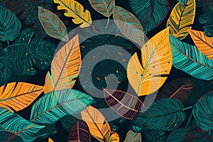 vibrant drawn tropical leaves pattern