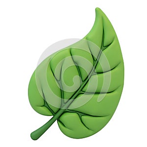 Lush green leaf 3D render on white background