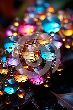 Vibrant droplet collision. captivating interplay of colors and shapes in visual display