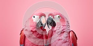 Vibrant Duets: Two Parrots on Pretty Pink Background