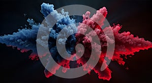 Dynamic Red and Blue Powder Explosion on Black