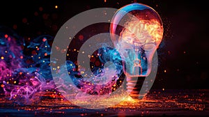 Exploding Creative Mind: Colorful Lightbulb Illustration Depicting the Connection Between Creativity and Imagination