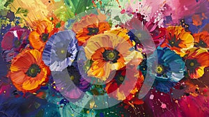 A vibrant and dynamic show of colorful flower explosions capturing the essence of natures beauty in all its glorious