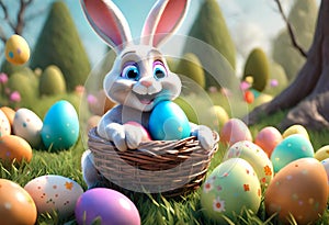 vibrant easter bunny with multi color eggs