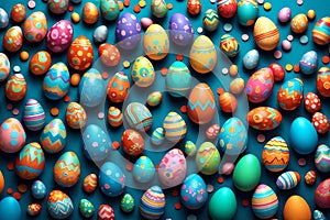 Vibrant Easter Bunny with Multi-Color Eggs: A 3D Rendered Illustration