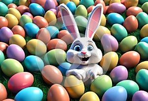 Vibrant Easter Bunny with Multicolor Easter Eggs