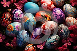 Vibrant Easter Celebration. Colorful Eggs, Beautiful Flowers of Joy and Endless Happiness