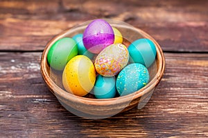 Vibrant Easter Eggs. A close-up image of colorful and intricately decorated Easter eggs
